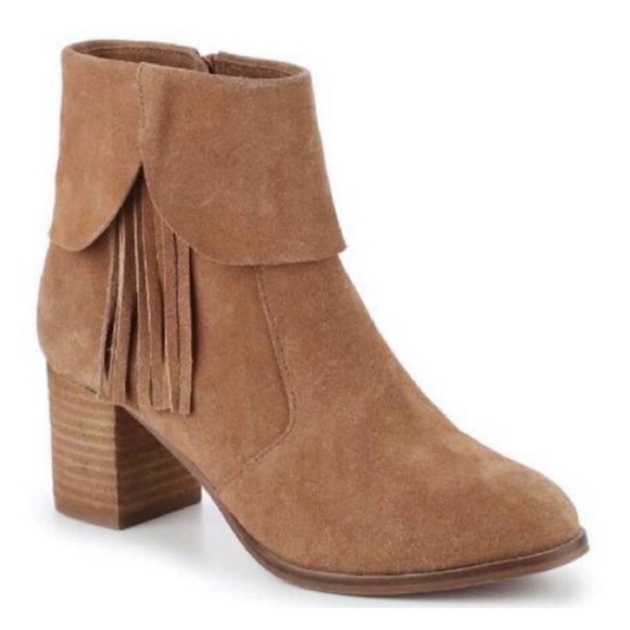 Matisse Women’s Paulson Fringed Suede Ankle Booties Size 9 Tan Block Heel - Picture 1 of 9